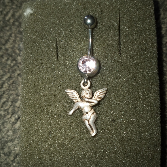Rare 925 silver angel with wings belly button ring - Picture 2 of 2